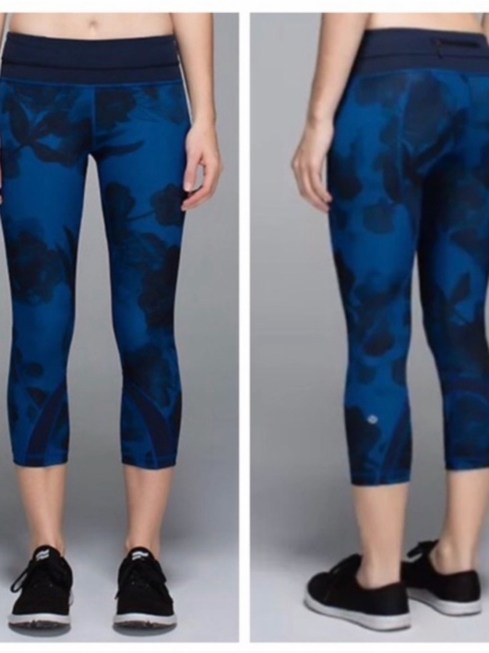 Lululemon Run Inspire Crop 22” Jumbo Inky Blue Floral Inkwell Sz 4 Activewear